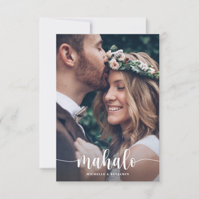 Mahalo Modern Elegante Wedding Danke Foto Card (Vorderseite)