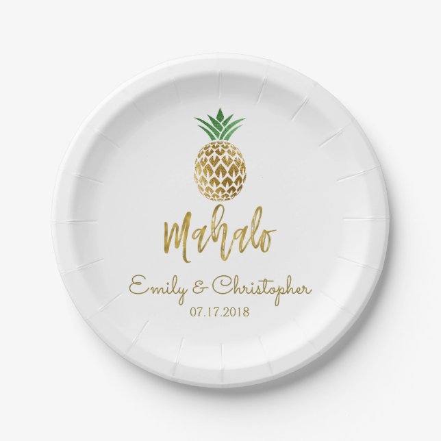 Mahalo Tropical Hawaiian Ananas Wedding White Pappteller (Vorderseite)