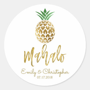 Mahalo Tropical Hawaiian Ananas Wedding White Runder Aufkleber