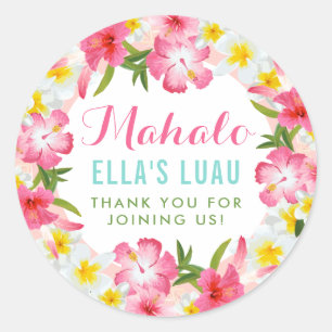 Mahalo Tropical Pink Floral Lei Vielen Dank Runder Aufkleber
