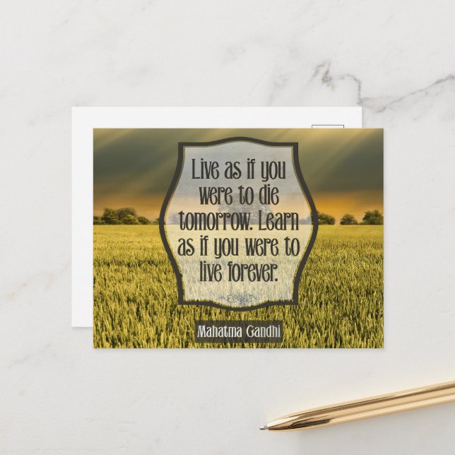 Mahatma Gandhi Inspiration Zitat "Live" Postkarte (Vorderseite/Rückseite Beispiel)
