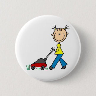 Mähender Gras-Strichmännchen-Knopf Button