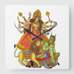 Mahishasur Mardini Durga Clock Quadratische Wanduhr