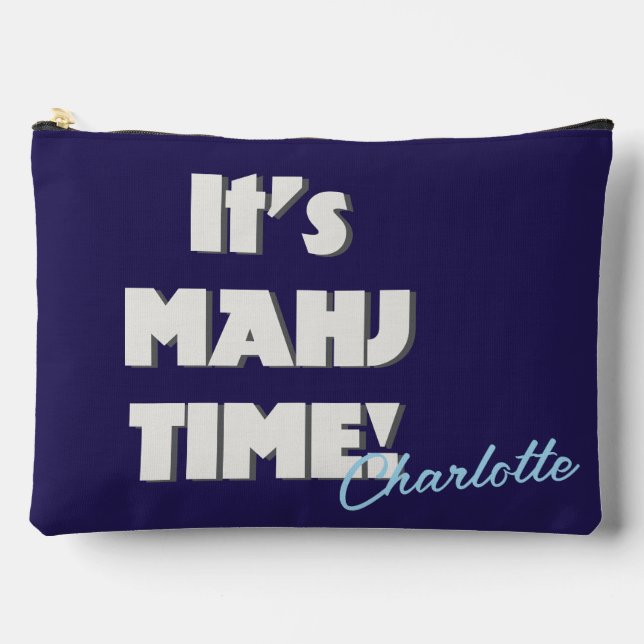 Mahj Mahjong Navy Blau Zitat Personalisierter Name Zubehörtasche (Vorderseite)