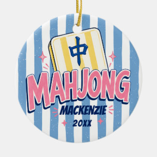 Mahjong blau gestreift Weihnachten Keramik Ornament