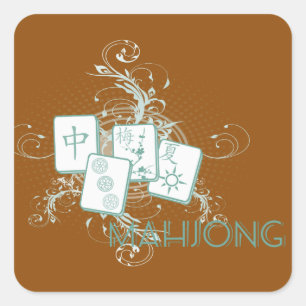 Mahjong blau quadratischer aufkleber