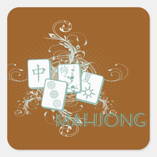 Mahjong blau quadratischer aufkleber (Vorderseite)