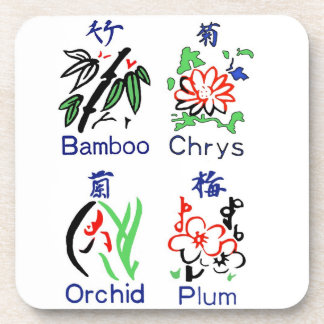 Mahjong Blumen-Anzüge, Blau, Rot, Grün, schwarz Getränkeuntersetzer