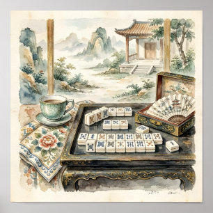 Mahjong Chic Chinoiserie Wasserfarbenposter Poster