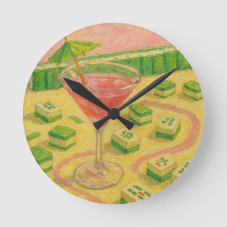 Mahjong Chic Painting Cocktail Runde Wanduhr