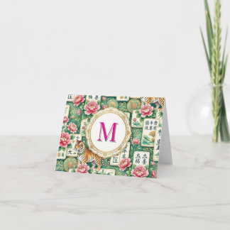 Mahjong Chinoiserie Floral Monogram Personalized Dankeskarte