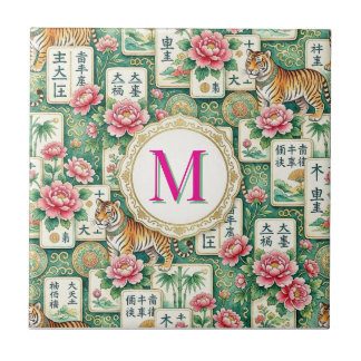 Mahjong Chinoiserie Floral Monogram Personalized Fliese