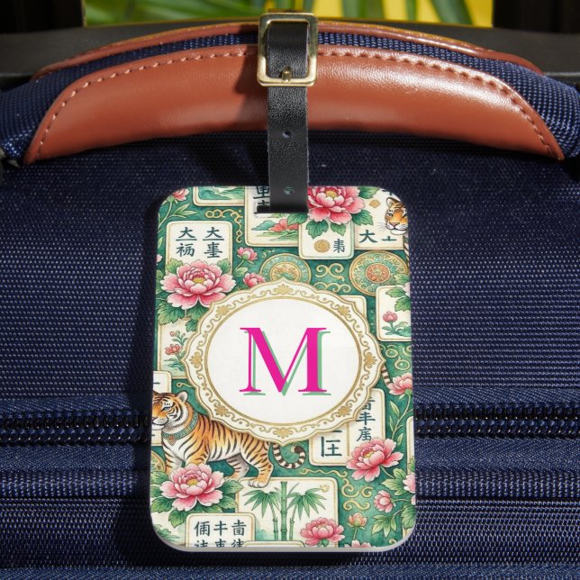 Mahjong Chinoiserie Floral Personalized Monogram Gepäckanhänger (Vorderseite Insitu 2)