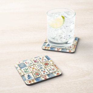Mahjong-Chinoiserie-Kacheln Wasserfarben Blumen Vö Getränkeuntersetzer