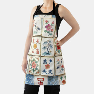 Mahjong-Chinoiserie-Kacheln Wasserfarben Blumen Vö Schürze