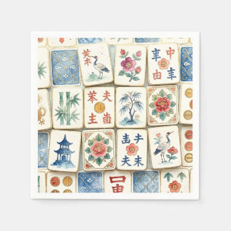 Mahjong-Chinoiserie-Kacheln Wasserfarben Blumen Vö Serviette