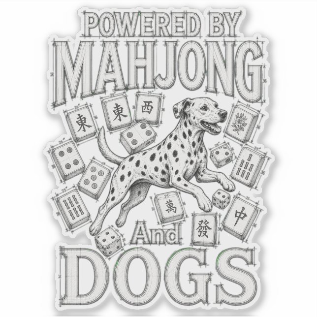 Mahjong- & Dalmatiner-Hundefreund-Geschenk Aufkleber (Vorderseite)