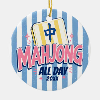 Mahjong den ganzen Tag gestreift Weihnachten Keramik Ornament