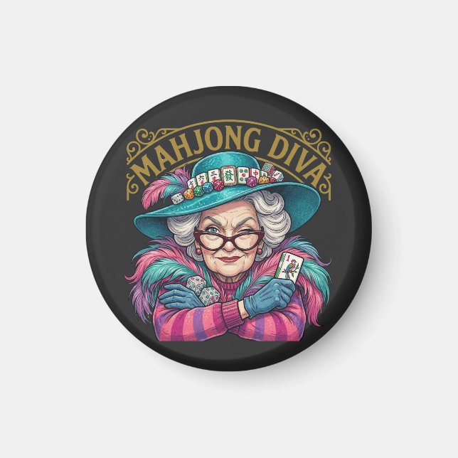 Mahjong Diva Funny Women's Magnet (Vorne)