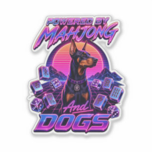 Mahjong & Dogs Synthwave Dobermann Kunst Aufkleber