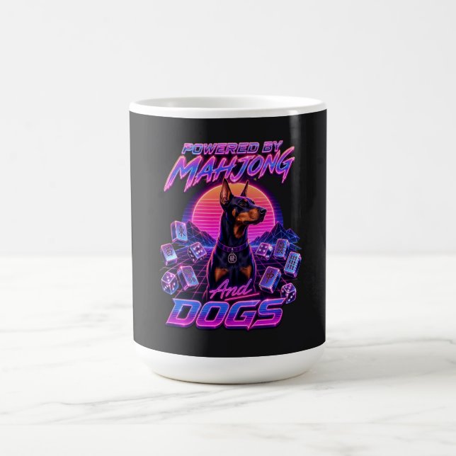 Mahjong & Dogs Synthwave Dobermann Kunst Kaffeetasse (Mittel)