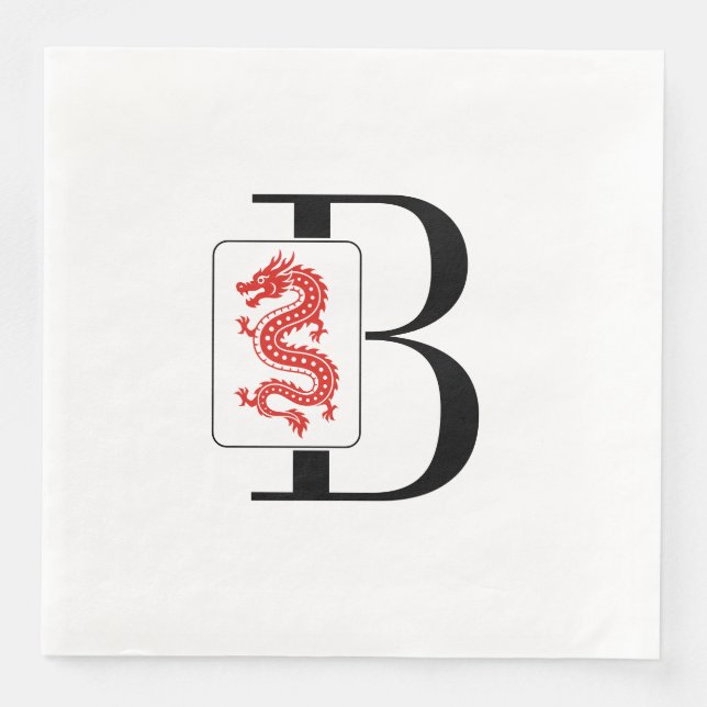 Mahjong-Drache-Kachel über einzelner Anfangsmonogr Serviette (Vorderseite)