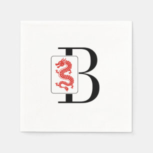 Mahjong-Drache-Kachel über einzelnes initiales Mon Serviette