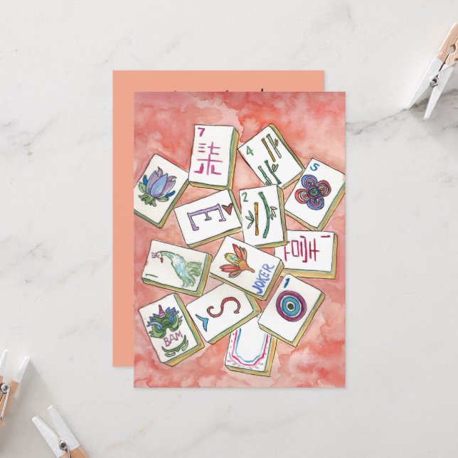 Mahjong Einladungskarte Einladung (Vorderseite/Rückseite Beispiel)