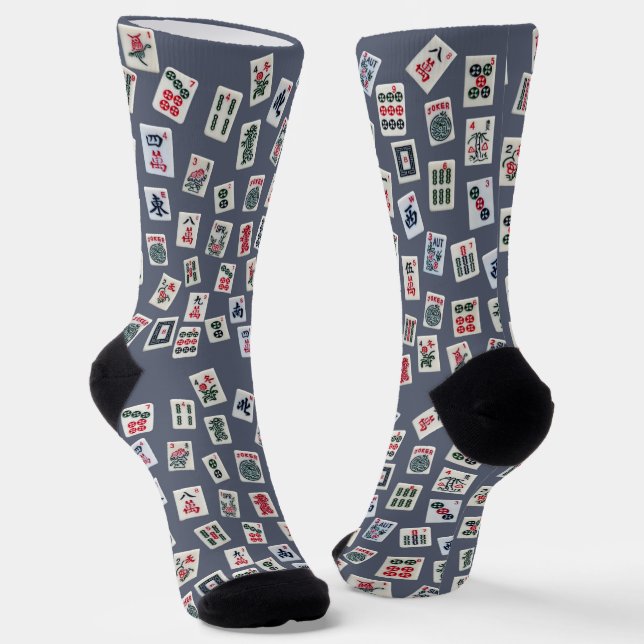 Mahjong-Fliesen auf dunkelblau Socken (Gewinkelt)