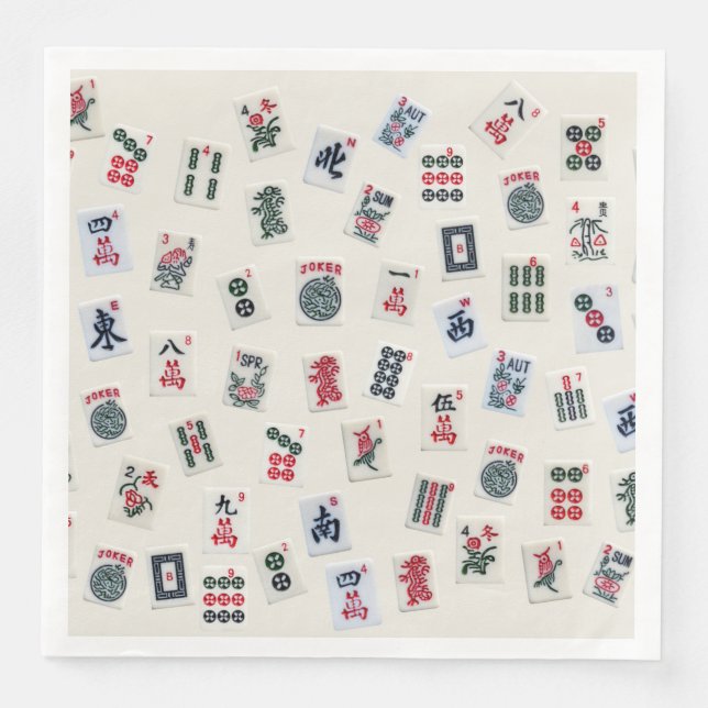 MahJong-Fliesen auf pastellfarbenem Abzeichen Serviette (Vorderseite)