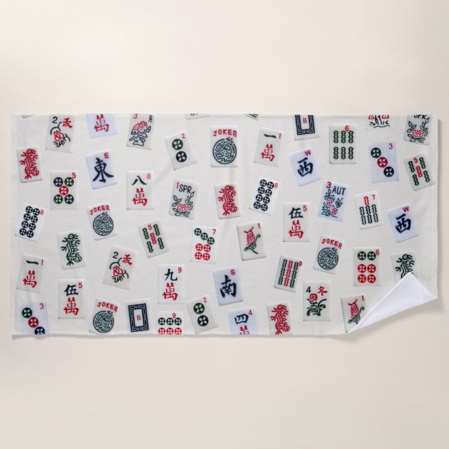 MahJong Fliesen Fotografie auf Abzeichen Hintergru Strandtuch (Vorderseite)