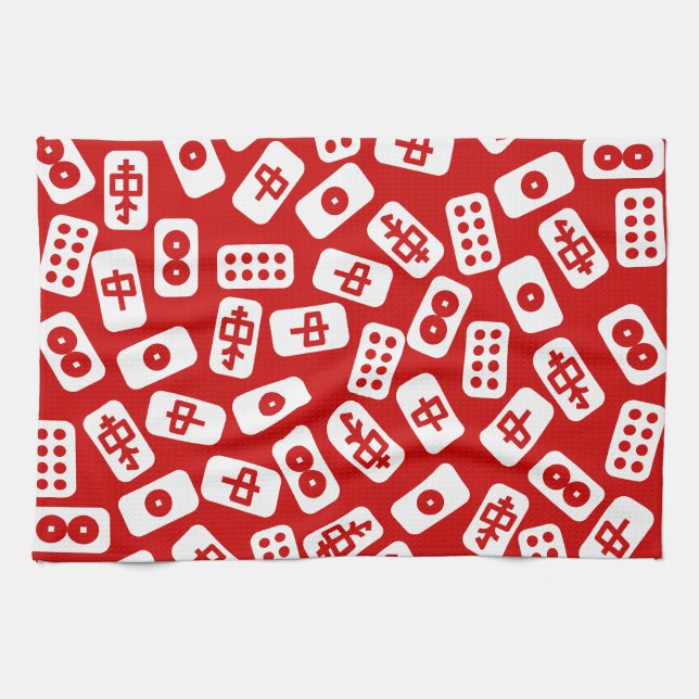 Mahjong-Fliesen in rot Geschirrtuch (Horizontal)