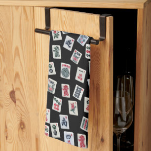 MahJong-Fliesen (Symbole) auf schwarz Geschirrtuch