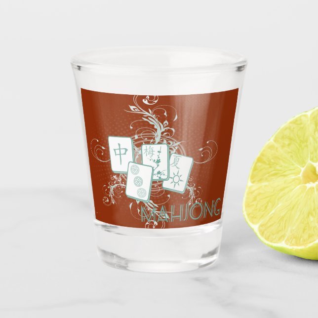 Mahjong-Fliesen und Wirbel Schnapsglas (Vorderseite)