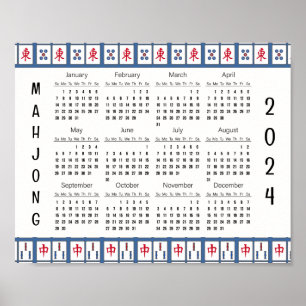 Mahjong Game Tiles 2024 Calendar Poster