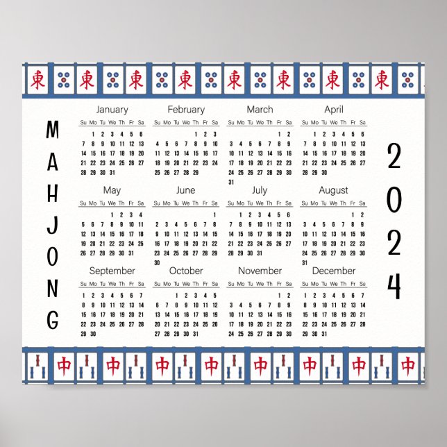 Mahjong Game Tiles 2024 Calendar Poster (Vorne)
