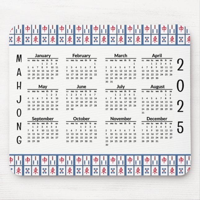Mahjong Game Tiles 2025 Calendar Mousepad (Vorne)