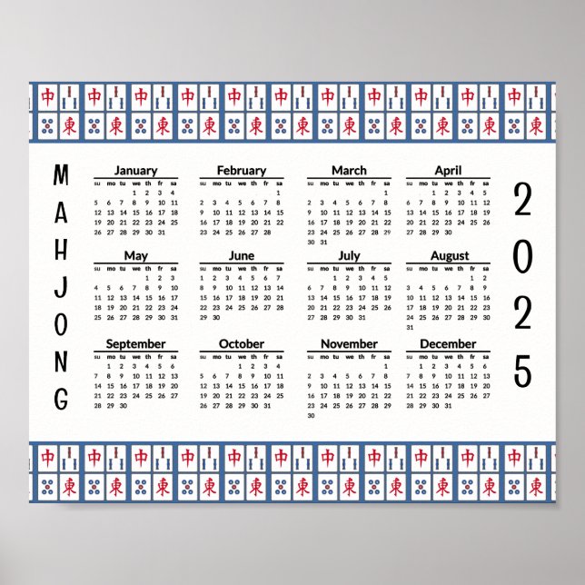 Mahjong Game Tiles 2025 Calendar Poster (Vorne)