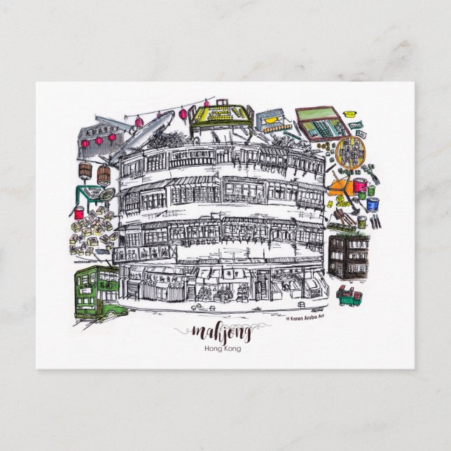 Mahjong in Hongkong Postkarte (Vorderseite)