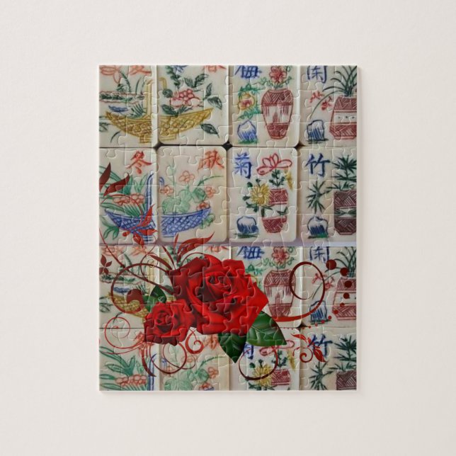 Mahjong Jigsaw Puzzle Rote Rose Floral (Vertikal)