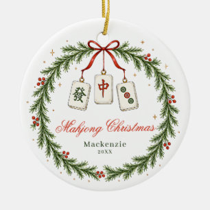 Mahjong-Kachel Klassischer Kranz Weihnachten Keramik Ornament