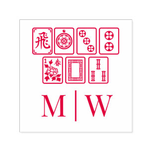 Mahjong-Kacheln #1 Anfangsbuchstaben des Brautpaar Permastempel