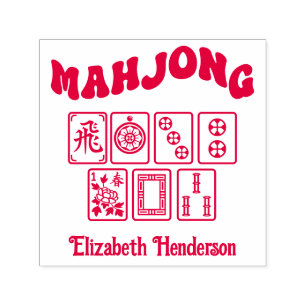 Mahjong-Kacheln #1 mit Retro-Text, Fügen Sie Ihren Permastempel