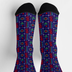 Mahjong-Kacheln #4 Rot Grün Blau Marineblau Socken