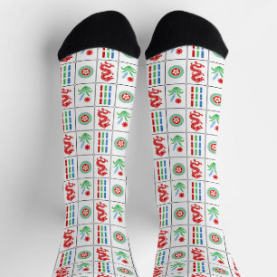 Mahjong-Kacheln #4 Rot Grün Blau Weiß Socken