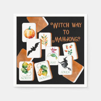 Mahjong-Kacheln Halloween Schwarz und Orange Serviette