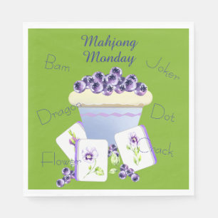 Mahjong-Kacheln und Blaubeer-Cupcake-Papier-Tischs Serviette