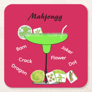 Mahjong-Kacheln und Cocktail-Papier-Unterleger Rechteckiger Pappuntersetzer