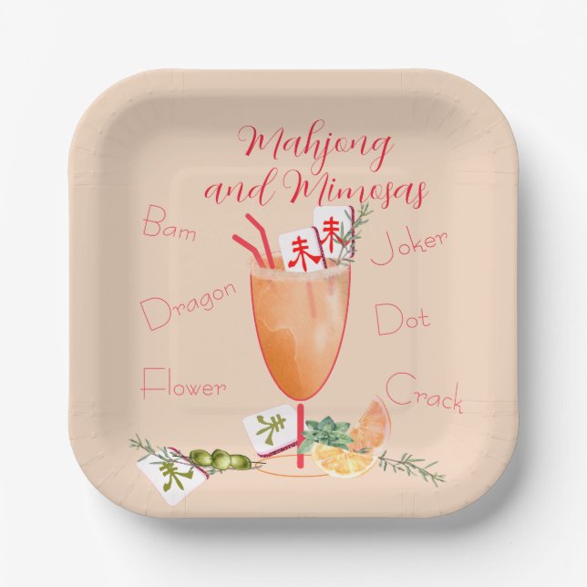 Mahjong-Kacheln und gemischter Cocktail Pappteller (Vorderseite)