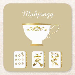 Mahjong-Kacheln und Teetasse-Papieruntersetzer Rechteckiger Pappuntersetzer